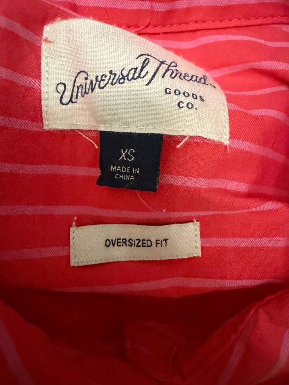 Universal Thread Womens Oversized Fit Pink Striped Button Down Shirt and Shorts - Picture 3 of 8